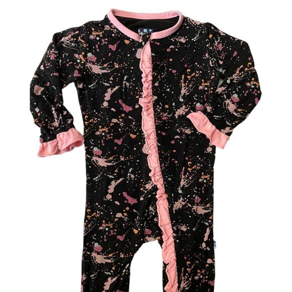 Kickee Pants Black Pink Splatter Paint Bamboo Sleeper Size 6-9 Months - Picture 3 of 5